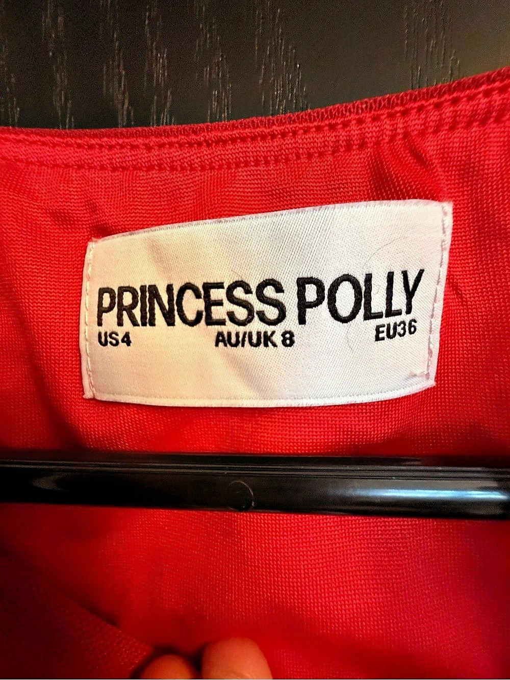 Princess Polly Mini Dress Red Asymmetrical Hem with Rose on Shoulder - Picture 3 of 3
